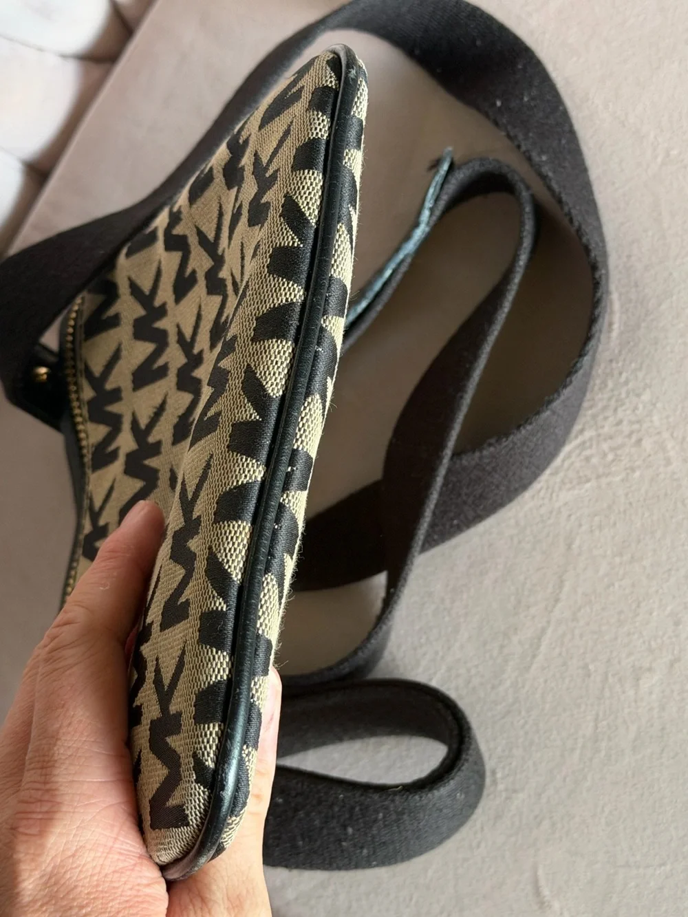 MICHAEL KORS Signature Logo Black & Gray Fabric Crossbody